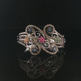 18k White Gold Sapphires and 3cttw Diamonds Heavy 36.5g Bangle Bracelet 6.5"