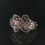 18k White Gold Sapphires and 3cttw Diamonds Heavy 36.5g Bangle Bracelet 6.5"
