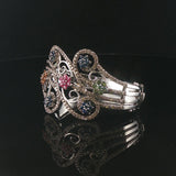18k White Gold Sapphires and 3cttw Diamonds Heavy 36.5g Bangle Bracelet 6.5"