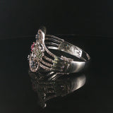 18k White Gold Sapphires and 3cttw Diamonds Heavy 36.5g Bangle Bracelet 6.5"