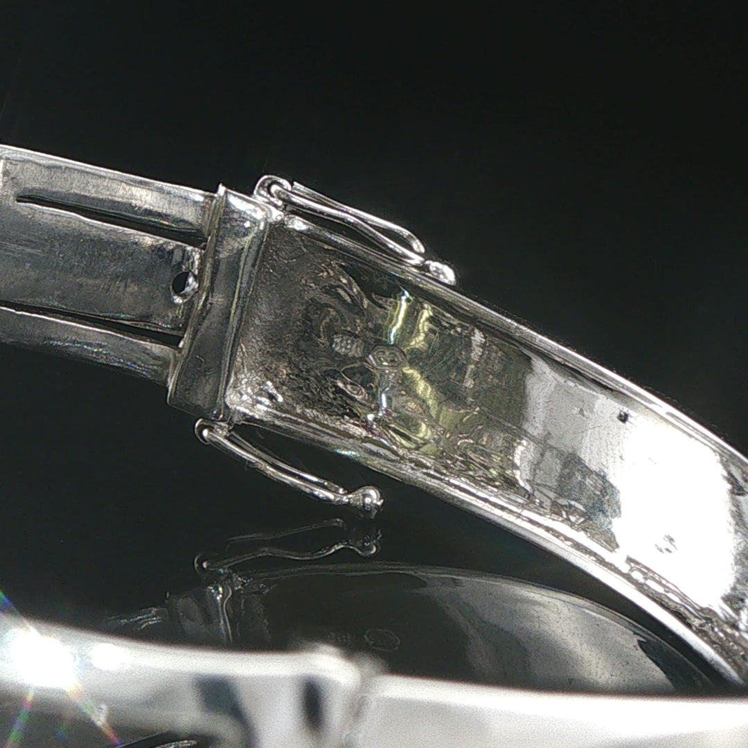 18k White Gold Sapphires and 3cttw Diamonds Heavy 36.5g Bangle Bracelet 6.5"