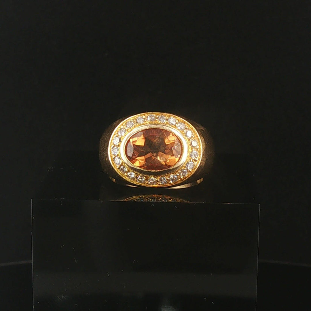 18k Yellow Gold Smoky Quartz and Diamond Heavy 21.2g Ring Size 7