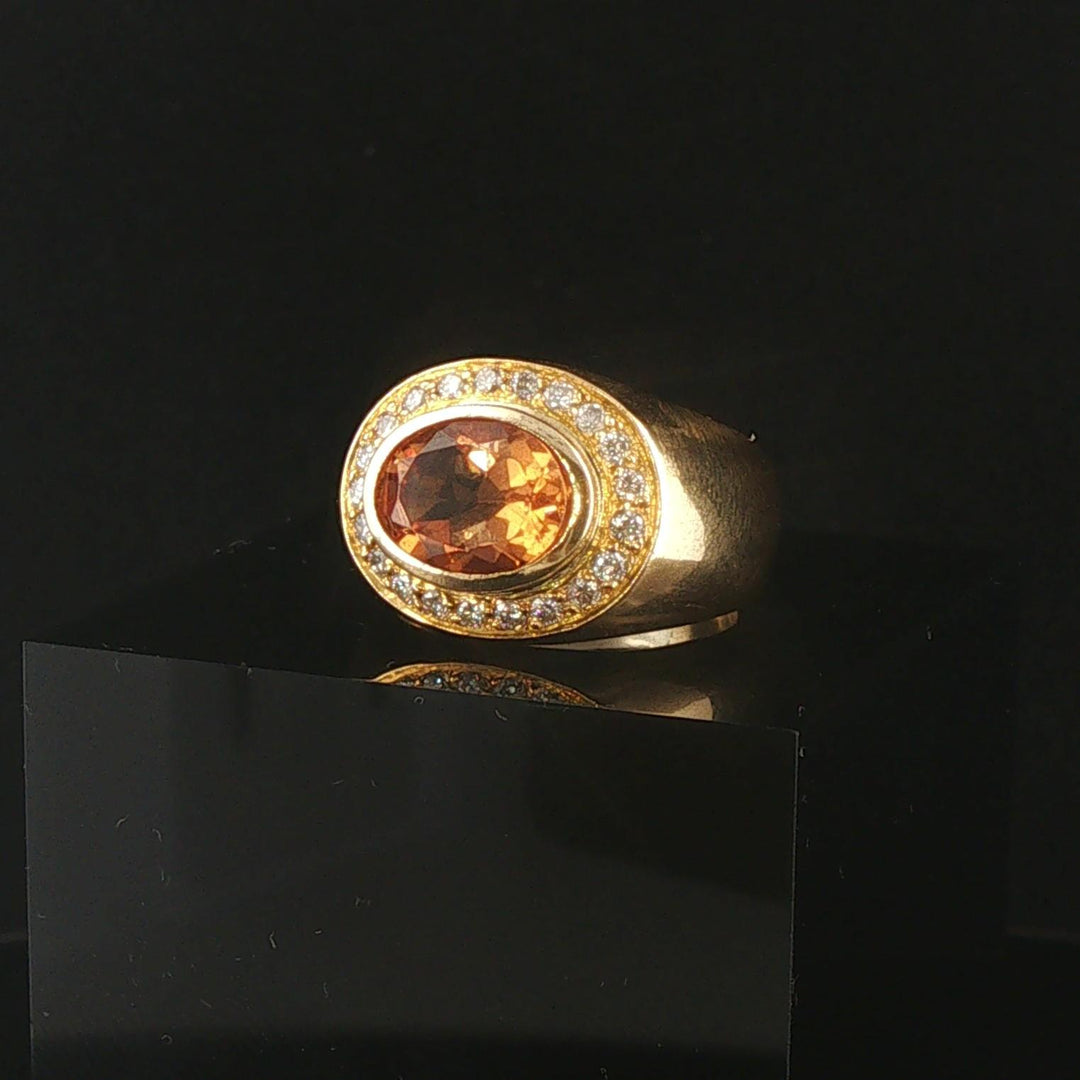18k Yellow Gold Smoky Quartz and Diamond Heavy 21.2g Ring Size 7