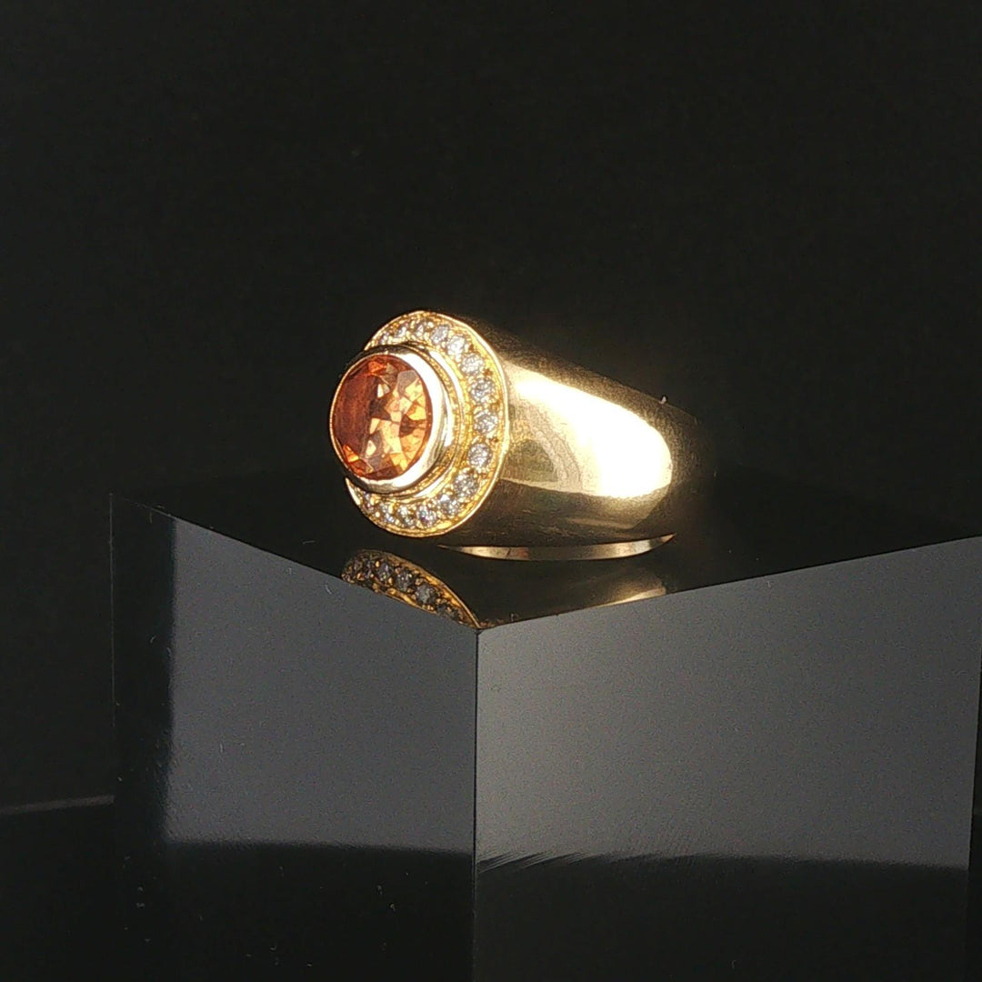 18k Yellow Gold Smoky Quartz and Diamond Heavy 21.2g Ring Size 7