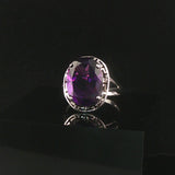 14k White Gold and Amethyst Greek Key Design Ring Size 55