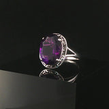 14k White Gold and Amethyst Greek Key Design Ring Size 55