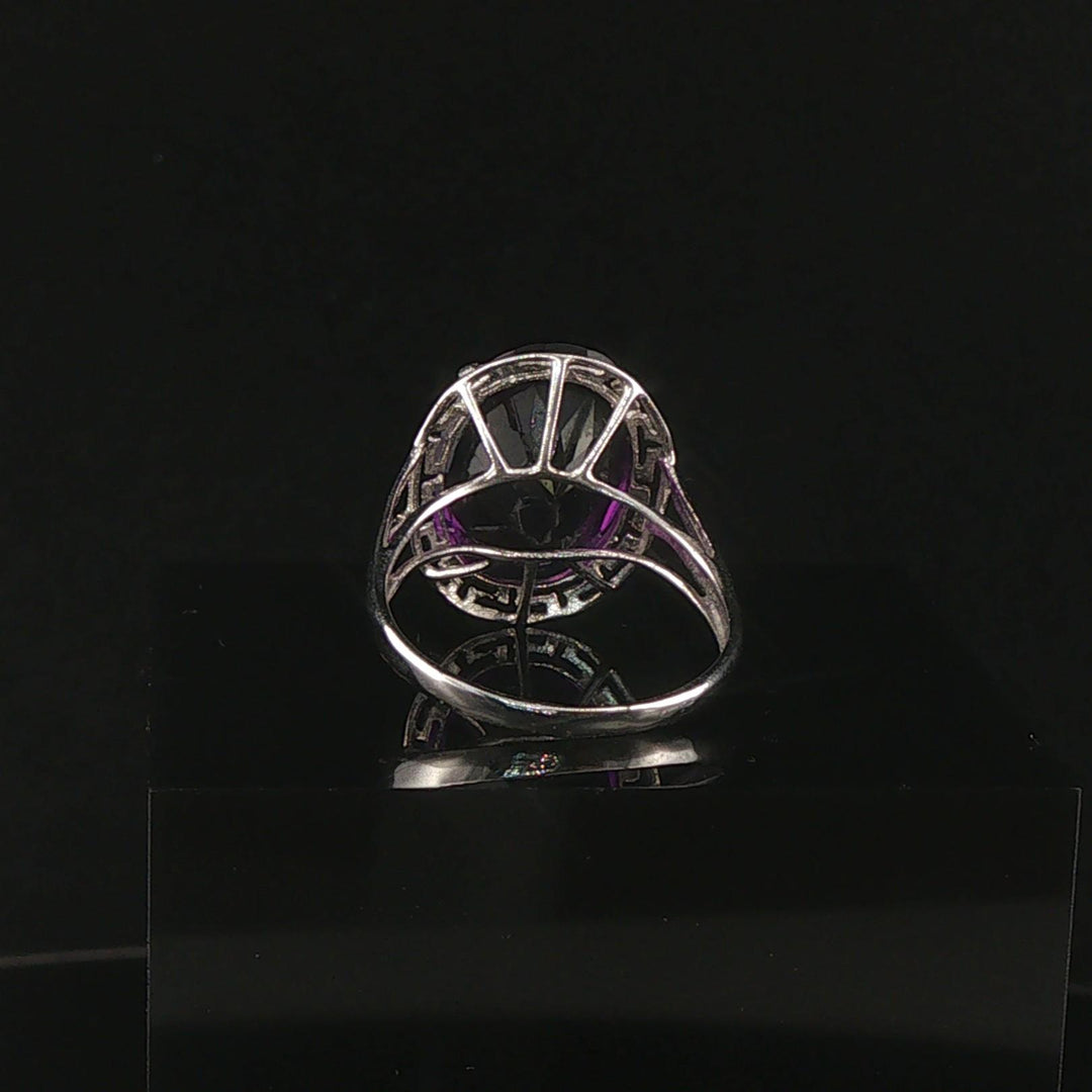 14k White Gold and Amethyst Greek Key Design Ring Size 55