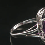 14k White Gold and Amethyst Greek Key Design Ring Size 55