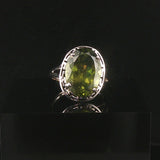 14k White Gold and Peridot Greek Key Design Ring Size 4.75