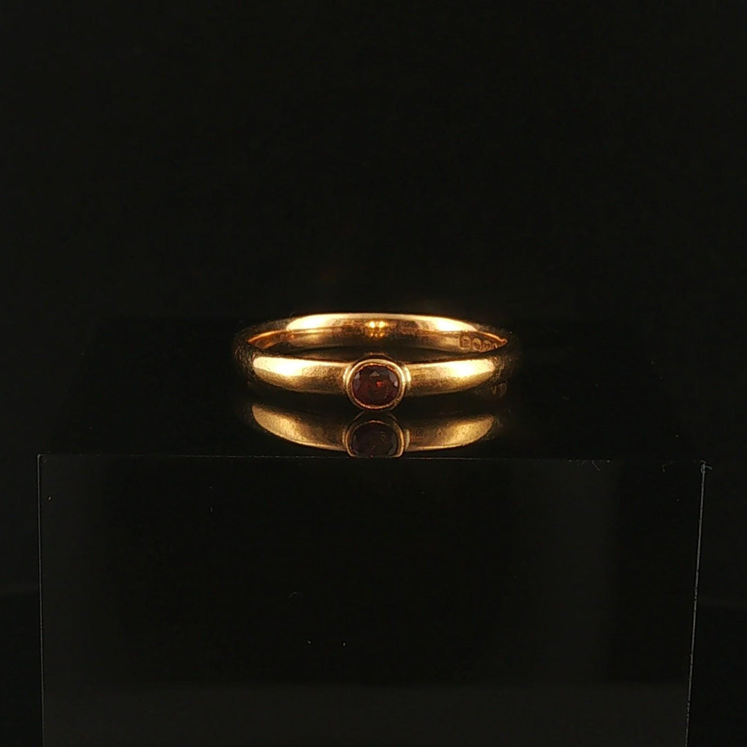Antique 22k Yellow Gold and Bezel Set Ruby Solid 3.5mm Band Ring Size 7.25