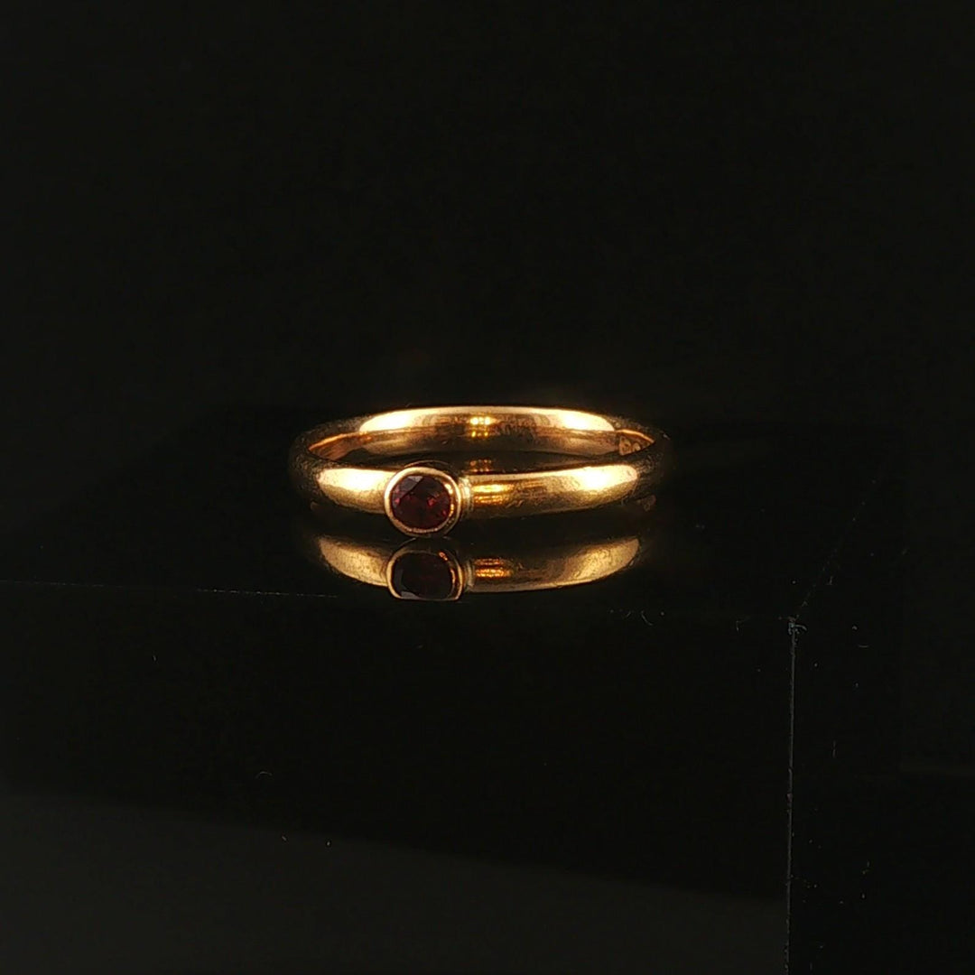Antique 22k Yellow Gold and Bezel Set Ruby Solid 3.5mm Band Ring Size 7.25