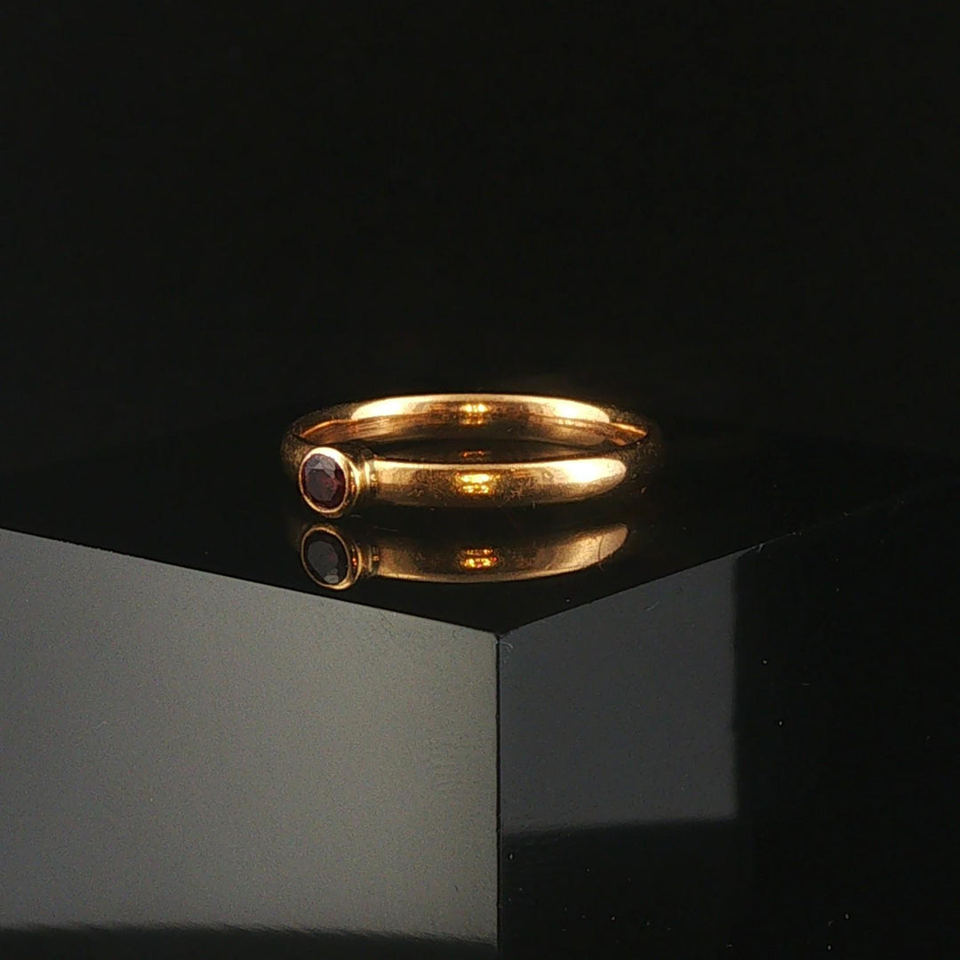 Antique 22k Yellow Gold and Bezel Set Ruby Solid 3.5mm Band Ring Size 7.25