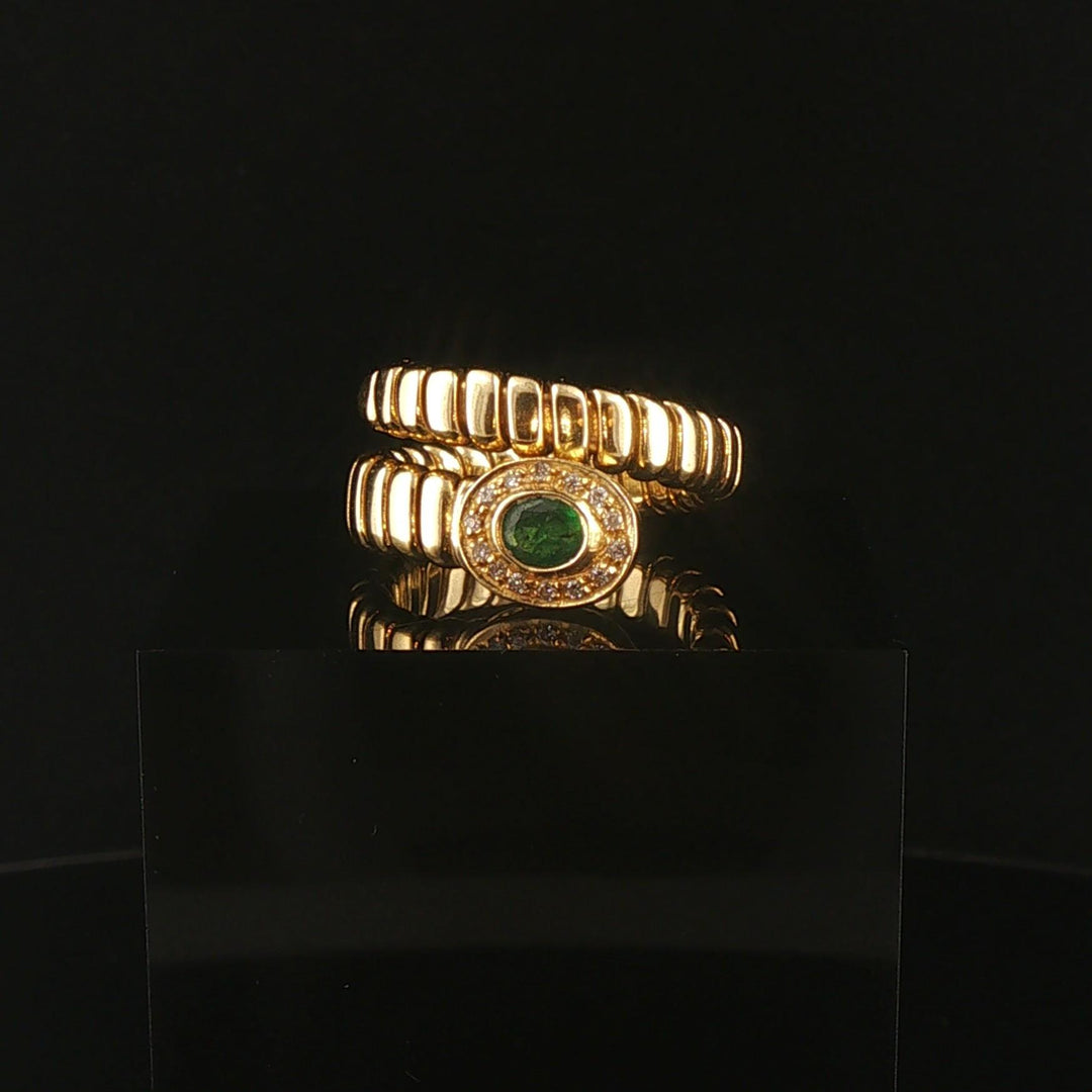 18k Yellow Gold Emerald and Diamond Flex Bypass Ring Italy Size 7