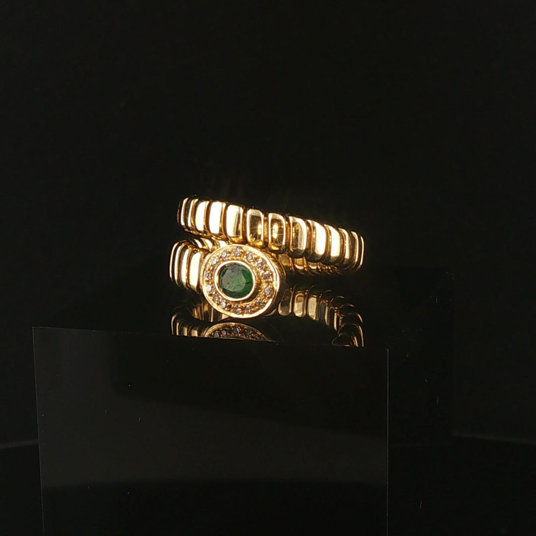 18k Yellow Gold Emerald and Diamond Flex Bypass Ring Italy Size 7