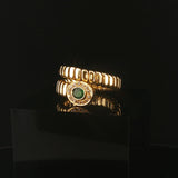 18k Yellow Gold Emerald and Diamond Flex Bypass Ring Italy Size 7