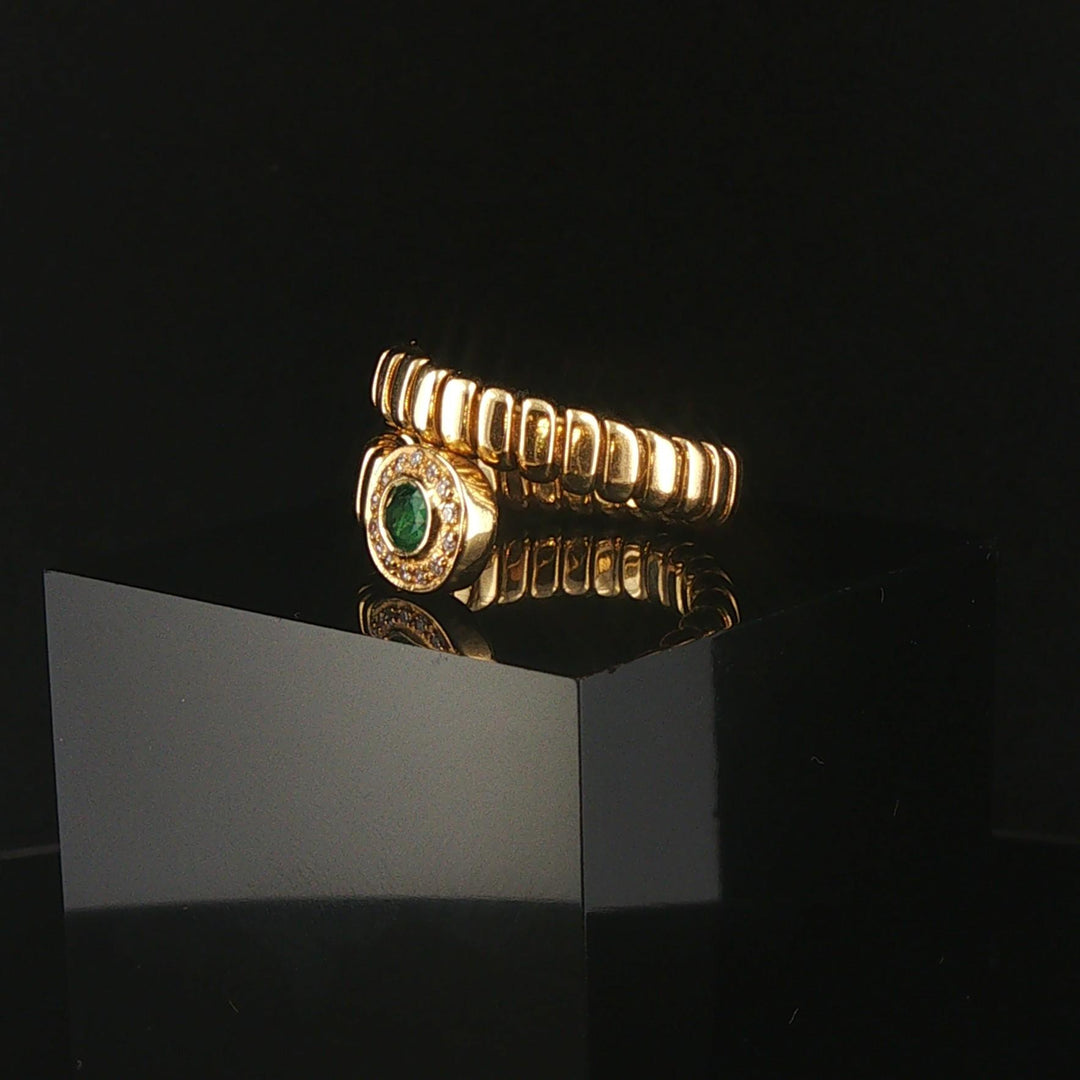 18k Yellow Gold Emerald and Diamond Flex Bypass Ring Italy Size 7