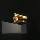 18k Yellow Gold Emerald and Diamond Flex Bypass Ring Italy Size 7