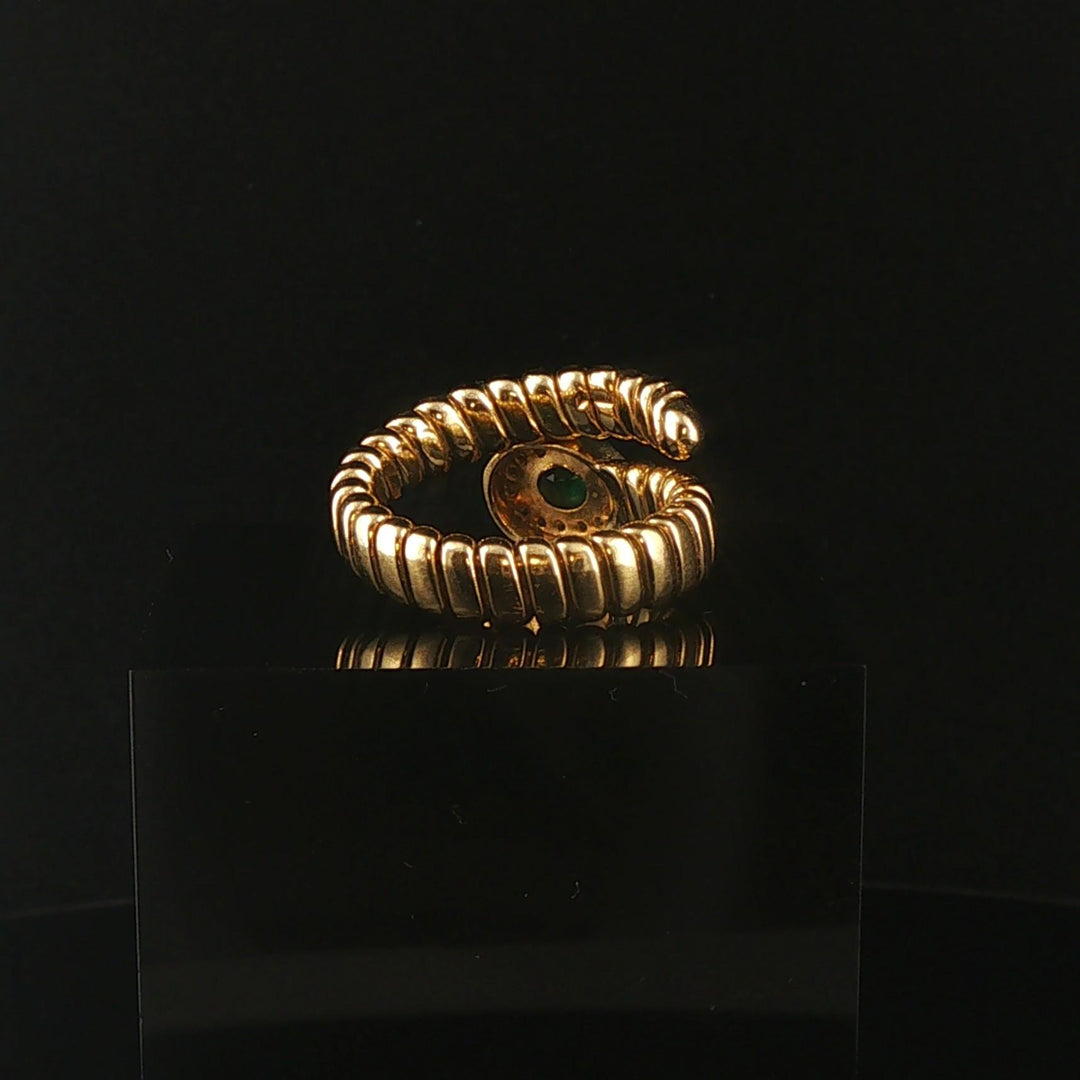 18k Yellow Gold Emerald and Diamond Flex Bypass Ring Italy Size 7
