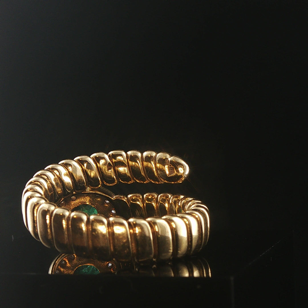 18k Yellow Gold Emerald and Diamond Flex Bypass Ring Italy Size 7