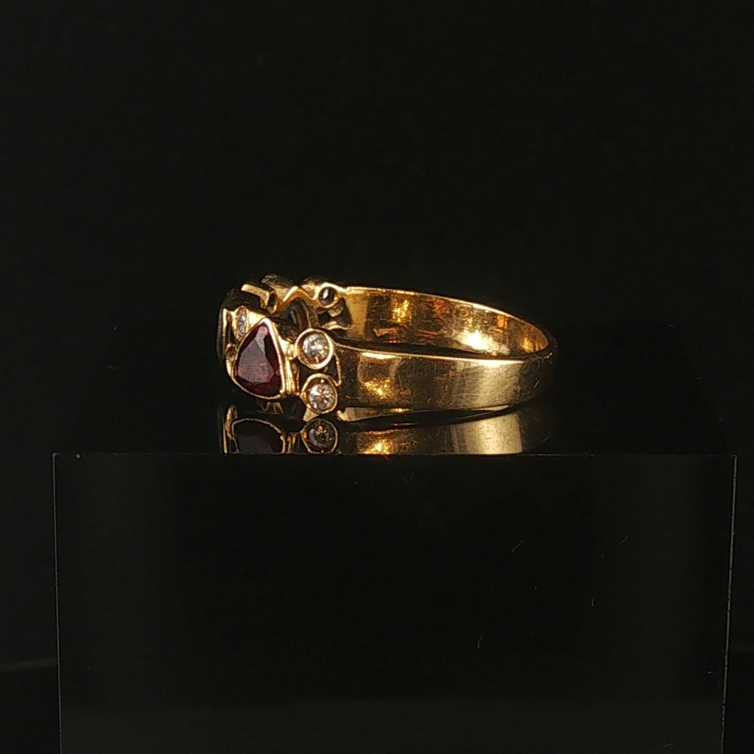 18k Yellow Gold Aqua Citrine Garnet and Diamond Vintage Band Ring Size 8.25