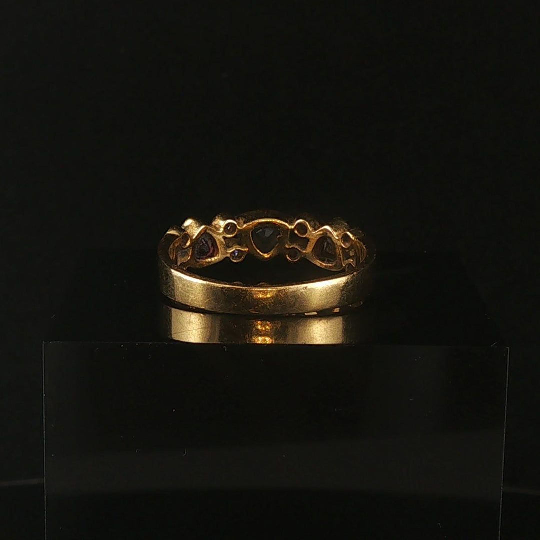 18k Yellow Gold Aqua Citrine Garnet and Diamond Vintage Band Ring Size 8.25