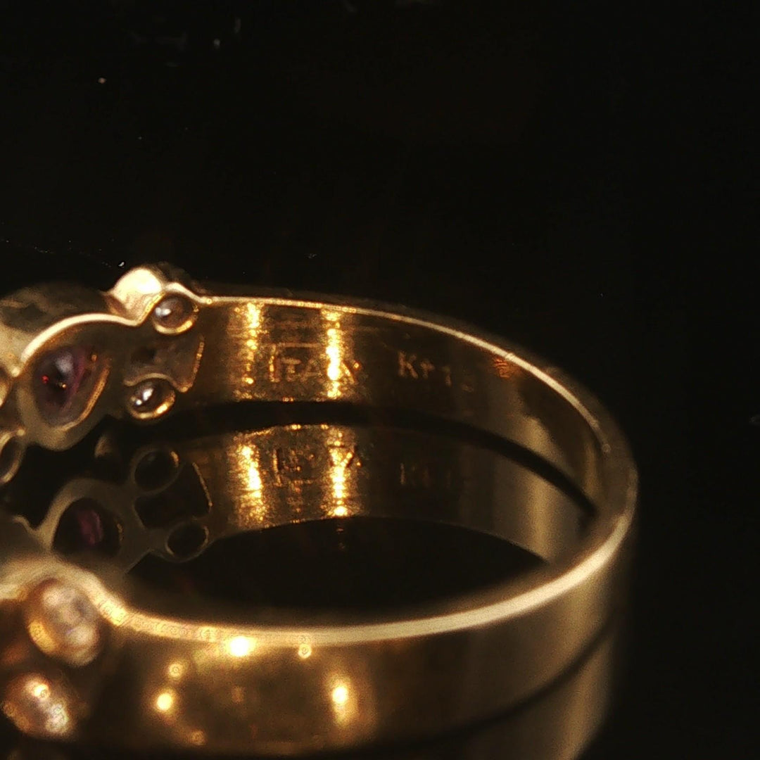 18k Yellow Gold Aqua Citrine Garnet and Diamond Vintage Band Ring Size 8.25