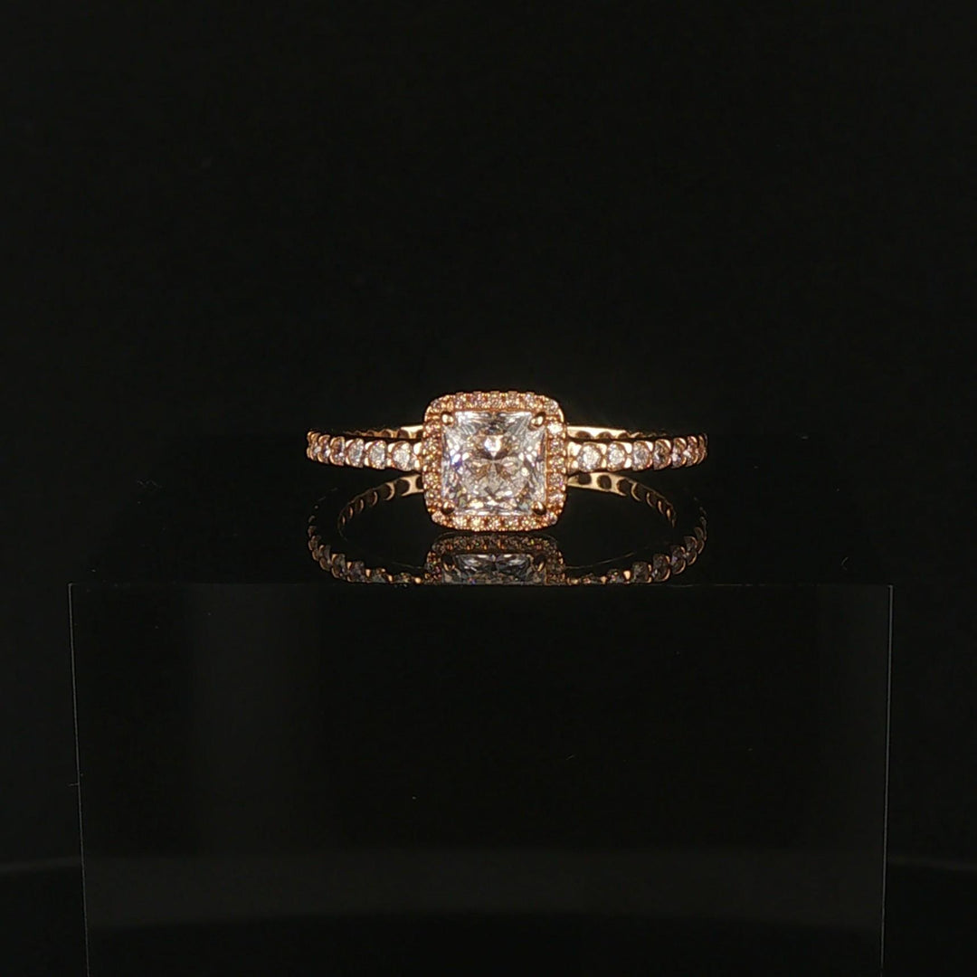 Pandora Timeless Elegance 14k Yellow Gold Square Cubic Zirconia Ring Size 9