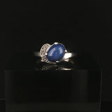 14k White Gold Blue Star Sapphire and Diamond Vintage Ring Size 7.25
