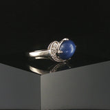 14k White Gold Blue Star Sapphire and Diamond Vintage Ring Size 7.25