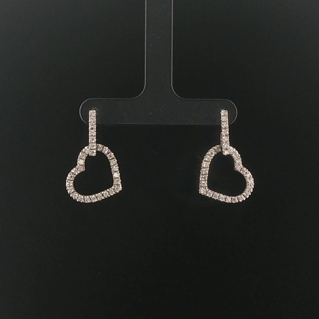 14k White Gold and 0.65cttw Diamond Heart Drop Dangle Earrings 1"