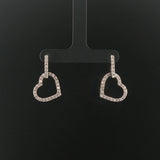 14k White Gold and 0.65cttw Diamond Heart Drop Dangle Earrings 1"