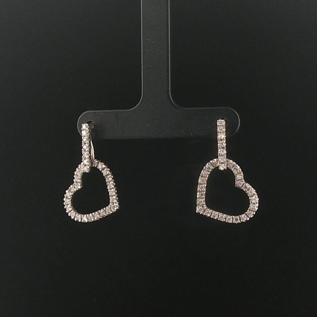 14k White Gold and 0.65cttw Diamond Heart Drop Dangle Earrings 1"