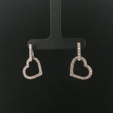 14k White Gold and 0.65cttw Diamond Heart Drop Dangle Earrings 1"