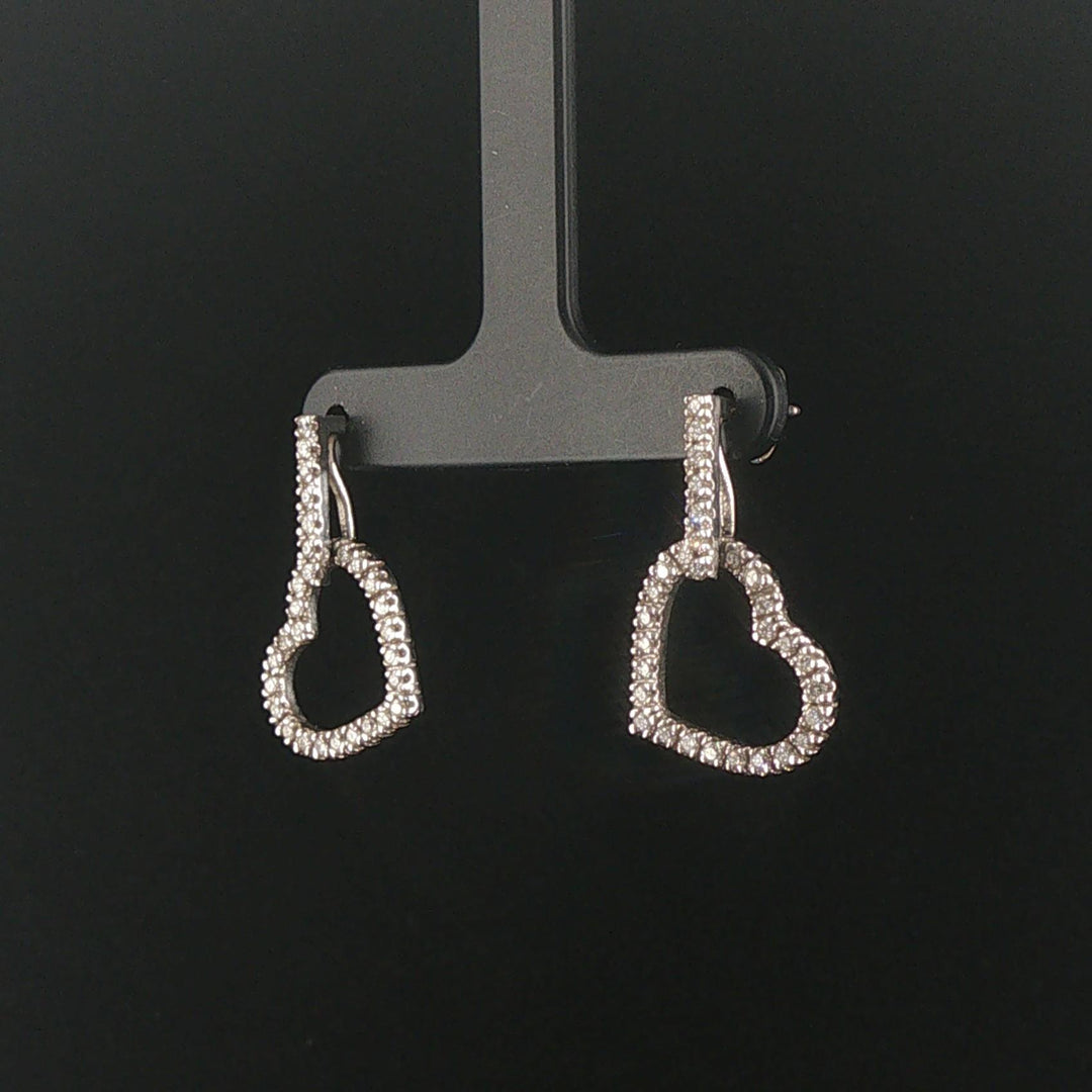 14k White Gold and 0.65cttw Diamond Heart Drop Dangle Earrings 1"