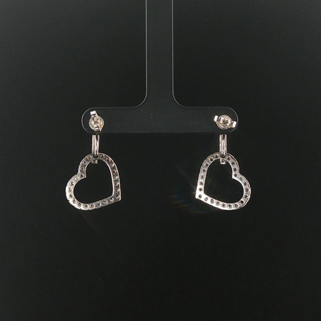 14k White Gold and 0.65cttw Diamond Heart Drop Dangle Earrings 1"