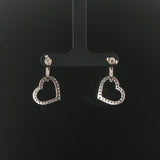 14k White Gold and 0.65cttw Diamond Heart Drop Dangle Earrings 1"