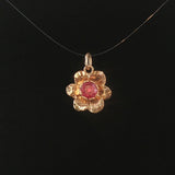 10k Yellow Gold and Pink Tourmaline Small Floral Charm Pendant 1"