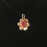 10k Yellow Gold and Pink Tourmaline Small Floral Charm Pendant 1"