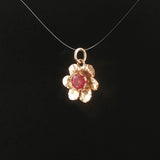 10k Yellow Gold and Pink Tourmaline Small Floral Charm Pendant 1"