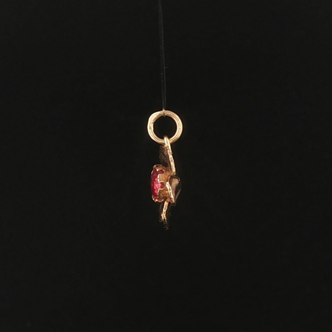 10k Yellow Gold and Pink Tourmaline Small Floral Charm Pendant 1"