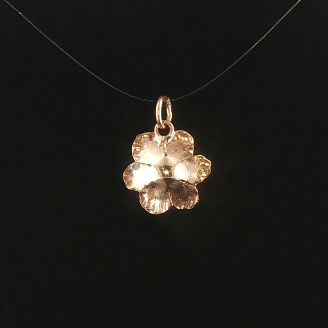 10k Yellow Gold and Pink Tourmaline Small Floral Charm Pendant 1"