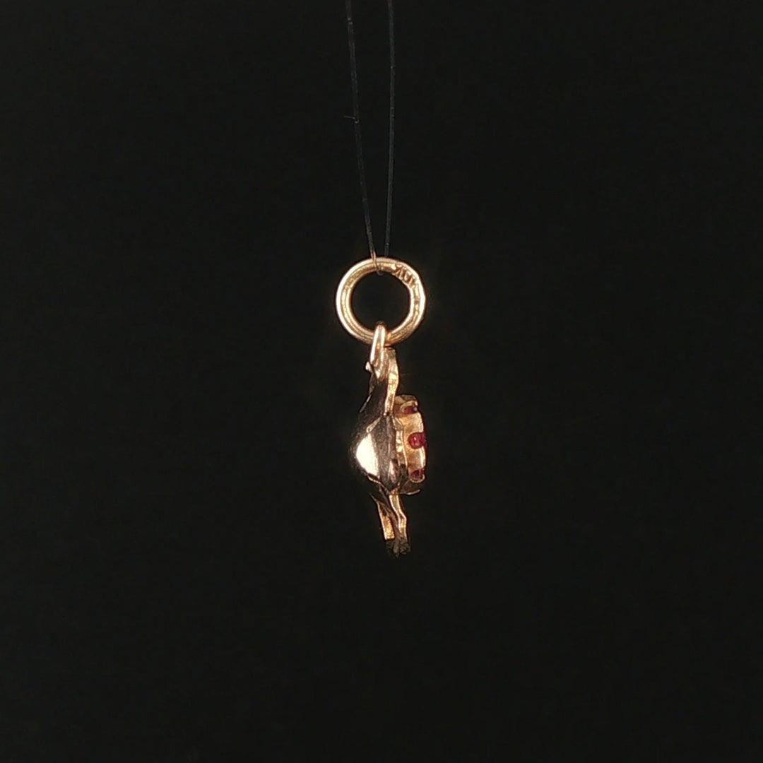 10k Yellow Gold and Pink Tourmaline Small Floral Charm Pendant 1"