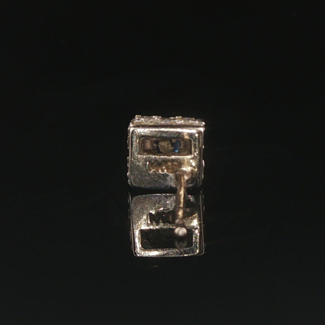 14k White Gold Blue Sapphire and Diamond Vintage Stud Earrings