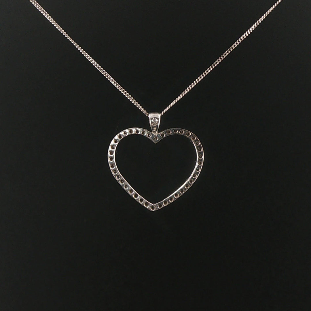 14k White Gold and 0.40cttw Diamond Heart Pendant Necklace 18"
