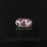 18k White Gold Pink Sapphire and Diamond Heart Band Ring Size 6.25