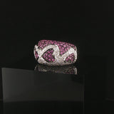 18k White Gold Pink Sapphire and Diamond Heart Band Ring Size 6.25