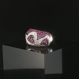 18k White Gold Pink Sapphire and Diamond Heart Band Ring Size 6.25