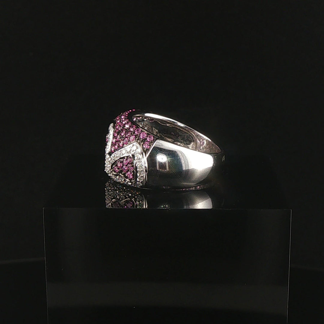 18k White Gold Pink Sapphire and Diamond Heart Band Ring Size 6.25