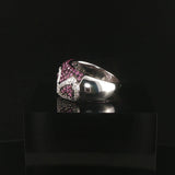 18k White Gold Pink Sapphire and Diamond Heart Band Ring Size 6.25