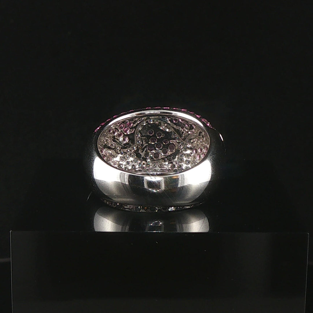 18k White Gold Pink Sapphire and Diamond Heart Band Ring Size 6.25